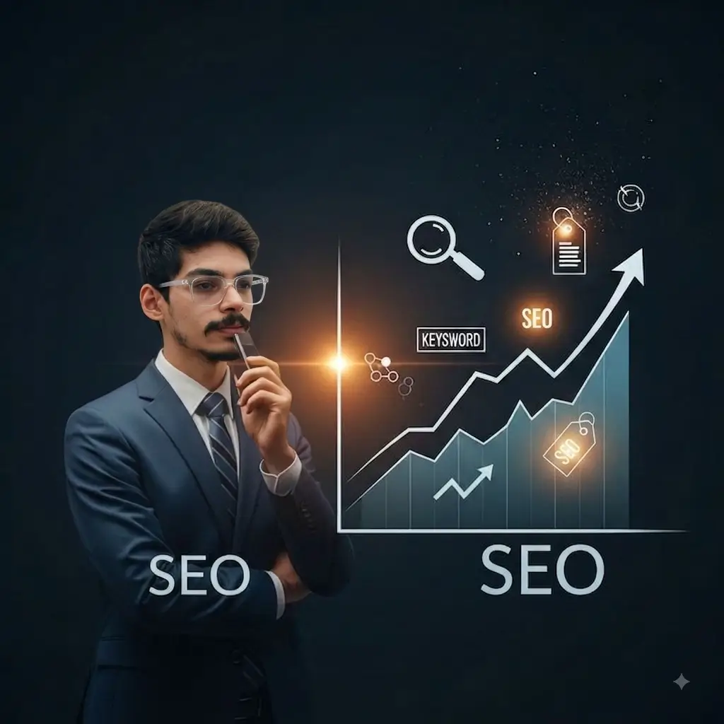On-Page SEO Services Dubai specialist analyzing website growth metrics by SEObyWAJII
