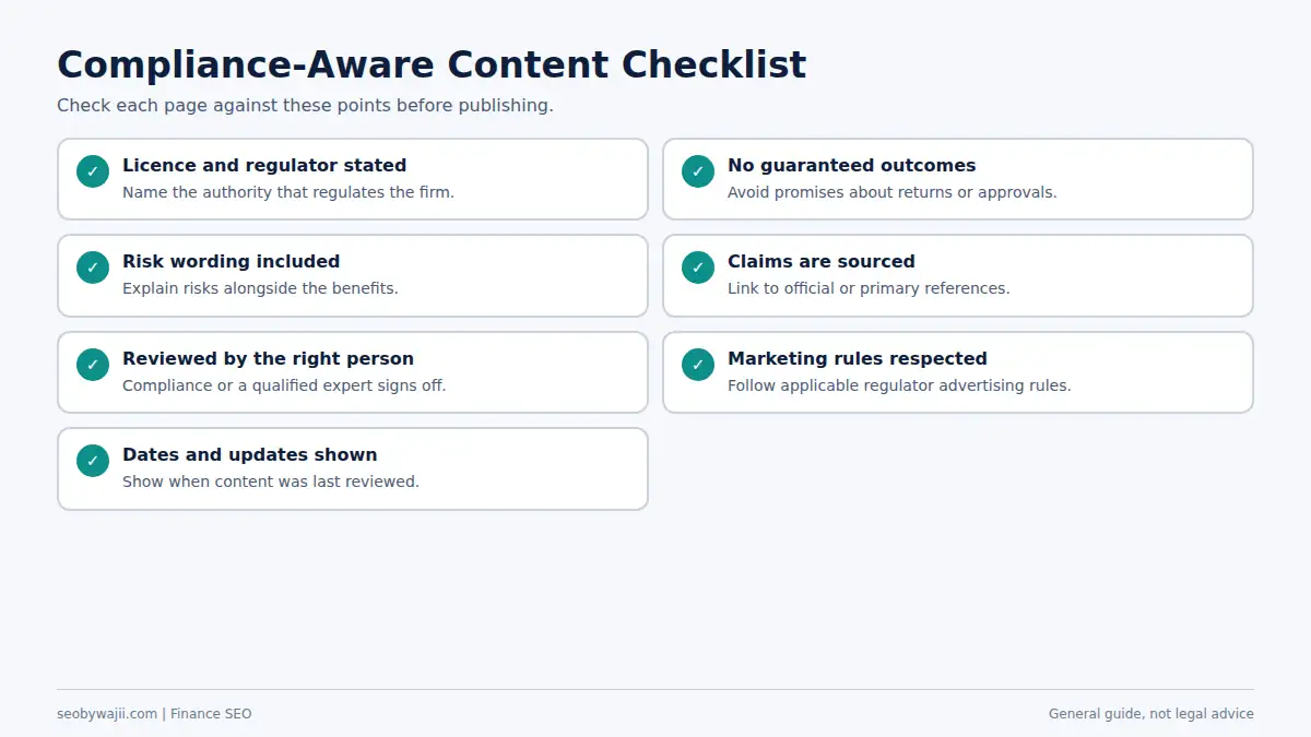 Checklist for compliance-aware content in SEO for finance businesses operating in regulated markets such as the UAE